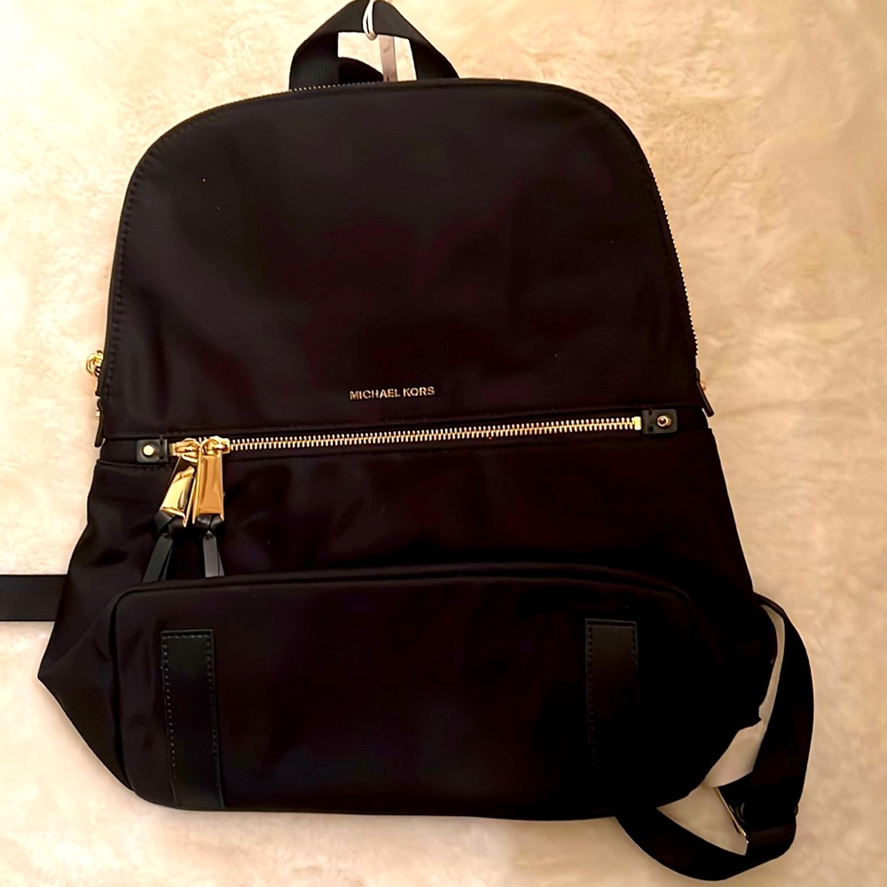 Black backpack, purse